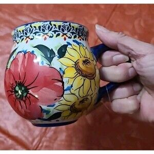 ALMA Sazaki 12oz Handpainted Coffee Mug Microwavable Ceramic Sunflower Mug